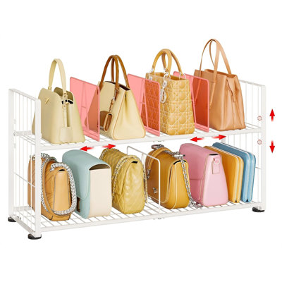 Organisateur de sac à main pour placard, support de rangement à 2 niveaux pour sac à main avec 6 cloisons réglables, porte-sac à main pour sacs à main, sacs à main, sacs à main