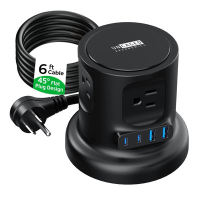Uncaged Ergonomics Retractable Power Strip – 8-in-1 With Usb-c Charging, 4 Outlets & 6 Ft Cord Black
