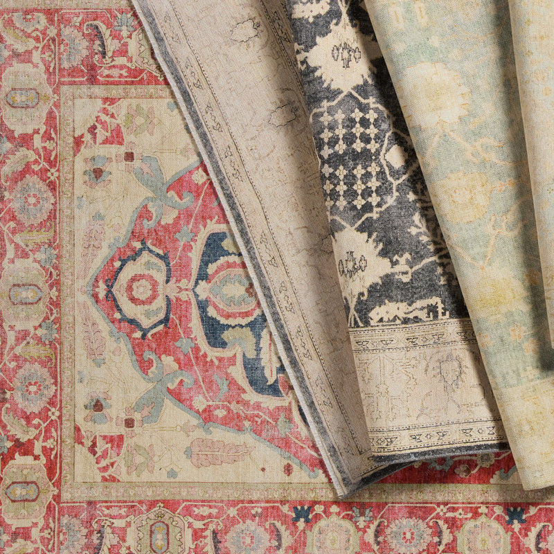 Tapis rouge / bleu Zendy, Tapis de couloir 2 pi 6 po x 8 pi
