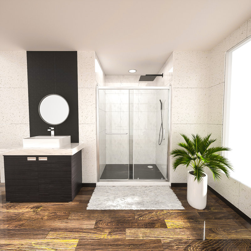 48" W x 72" H Sliding Shower Door, 1/4'' Tempered Glass, Stainless Steel Frame in Brushed Nickel, Brushed Nickel