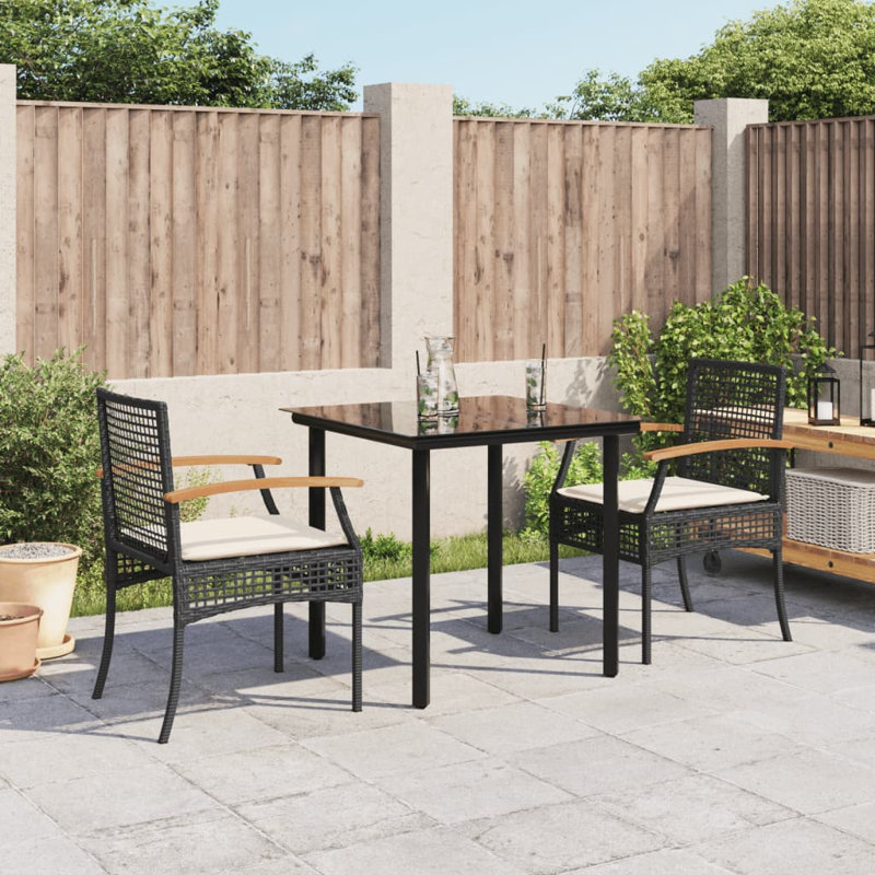 Ensemble de salle à manger de patio avec coussins 3 pièces Latitude Run®, Blanc / noir, 2