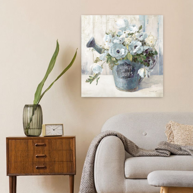Art contemporain avec fleurs bleues et bouquets bleus, H 24 po x l 24 po