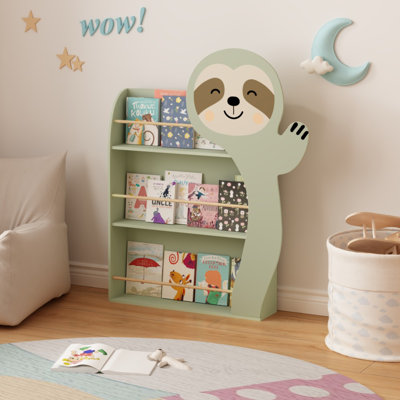 Bibliothèque pour enfants paresseux, présentoir de livres pour tout-petits avec 3 niveaux, conception mignonne d'animaux, bibliothèque en bois pour chambre de jeu, coin chambre et coin lecture, rangement sécuritaire et robuste
