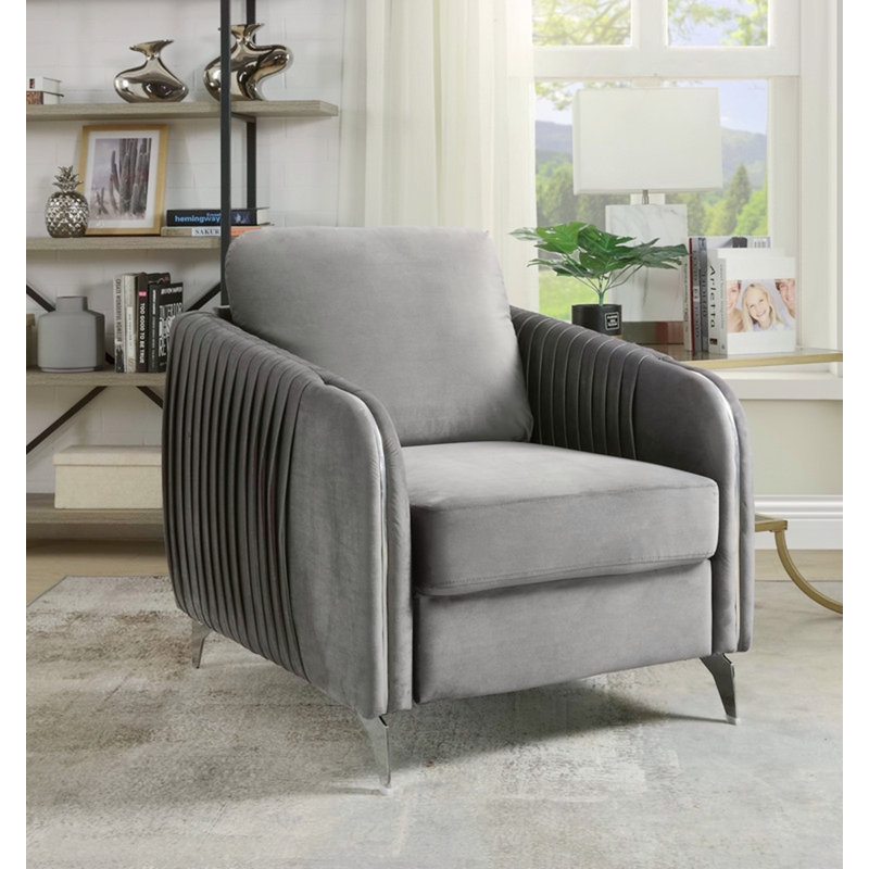 Fauteuil d'appoint moderne chic en velours gris Hadriano