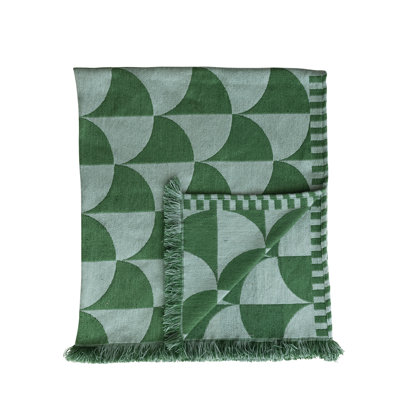 Woven Fabric Indoor/Outdoor Throw Blanket With Pattern And Fringe