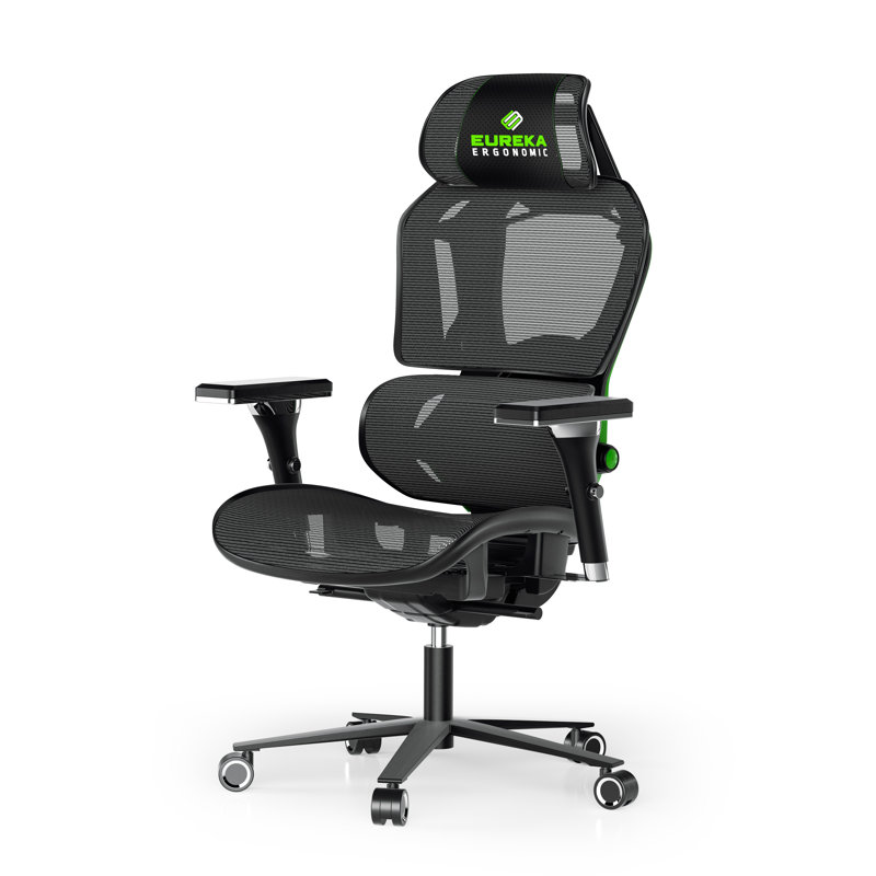 Gaming Chair with Headrest, Black/Green