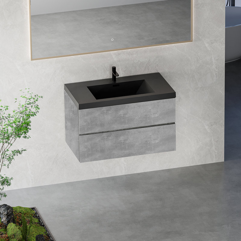Meuble-lavabo flottant avec lavabo, rangement mural moderne pour salle de bain, 35.43