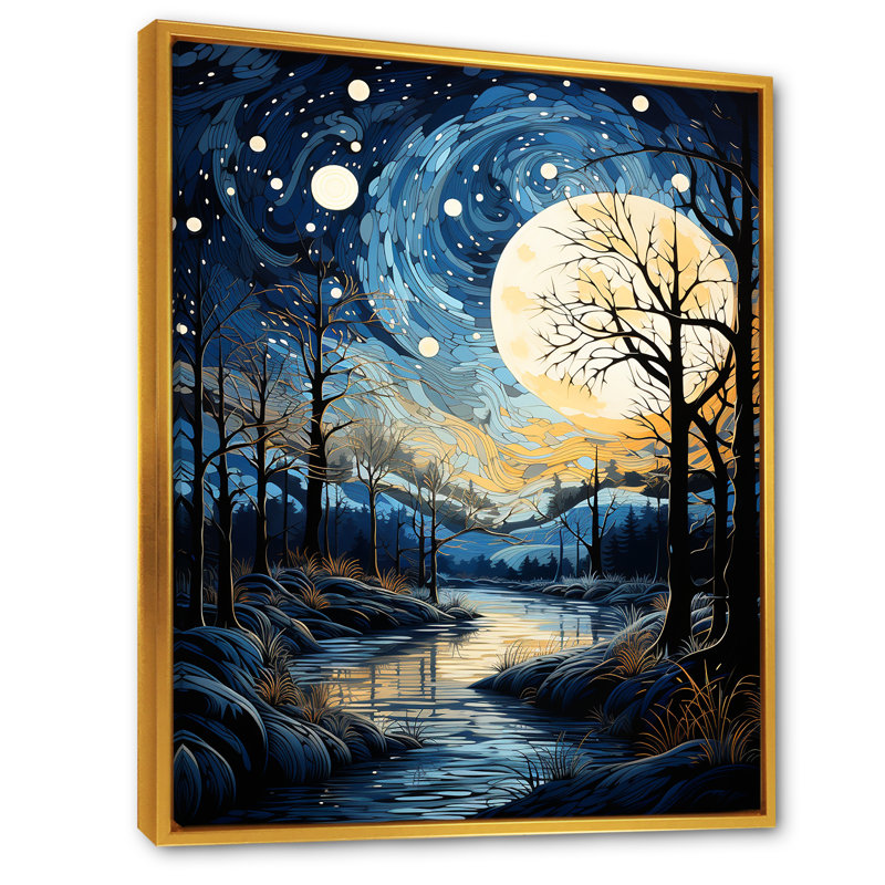 Indigo Intrigue Water Stream sur toile, H 32 po x l 16 po x P 1 po, Cadre flottant doré