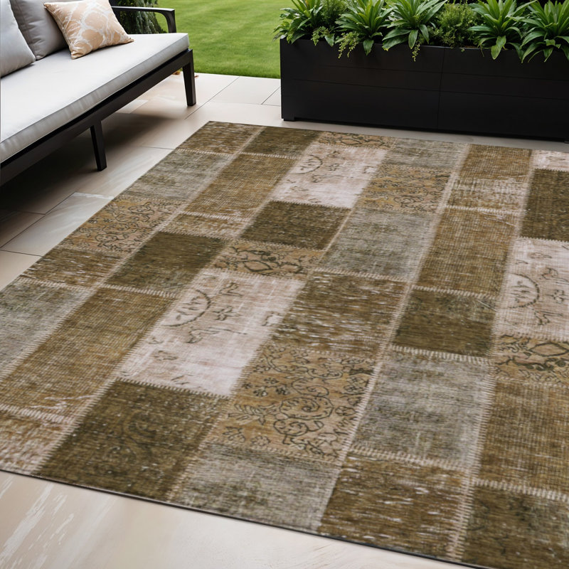 Tapis d'intérieur lavable d'extérieur brun et ivoire 5 pi x 8 pi