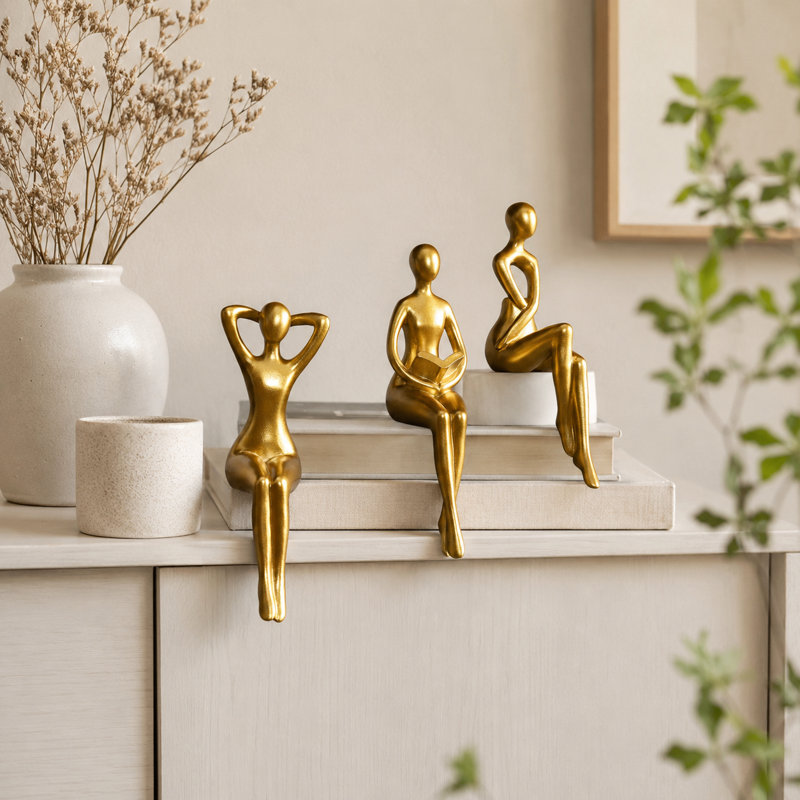 Gold Decor Thinker Statue Decor Book Shelf Decor, Abstract Statue Ornament Office Decor Modern Home Decor Decorations For Living Room Collectable Figurines Coffee Table Decor 3 Piece