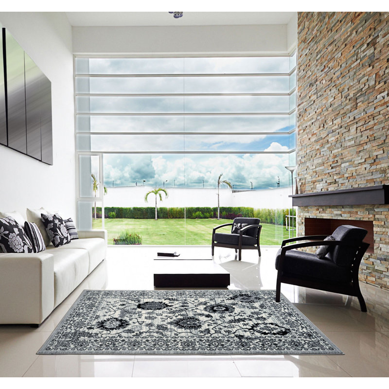 Tapis géométrique gris / crème, 5 pi 3 po x 7 pi 5 po