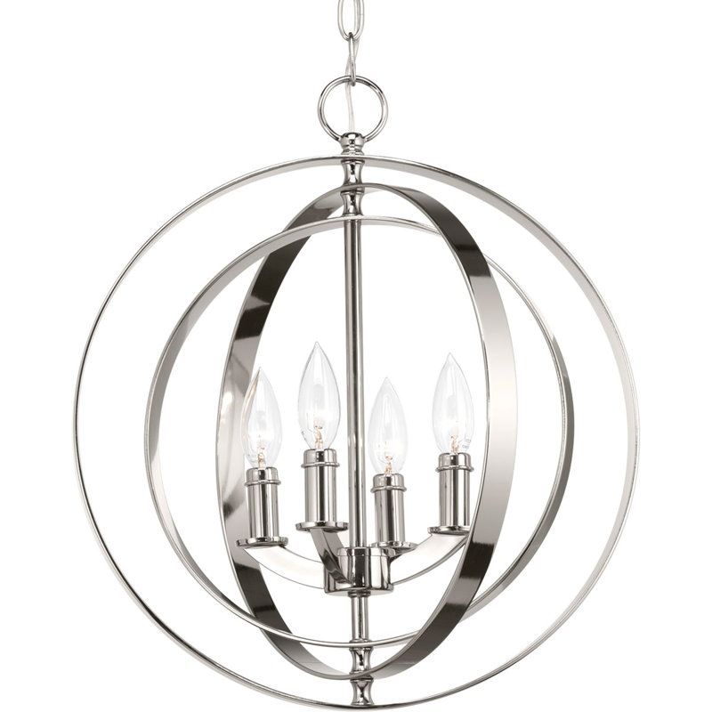 Lustre de globe de style bougie 4 lumières Faulk, Nickel poli
