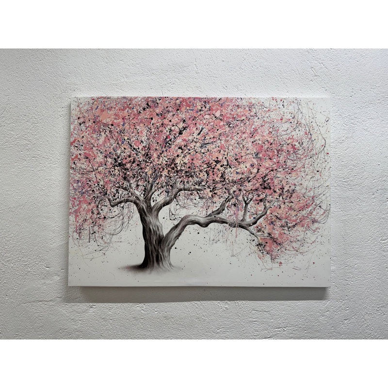 Impression sur toile de 5 panneaux de cerisiers en fleurs: art floral abstrait, toiles à cadre doré 1P, 27,6 po H x 39,4 po l