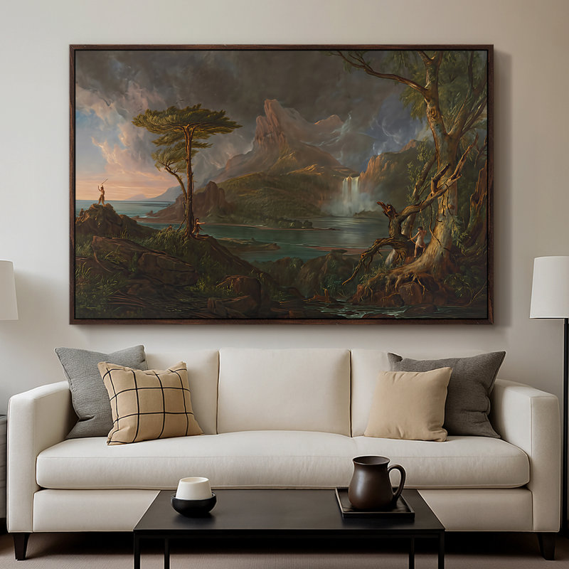 Une scène sauvage, 1831 à 1832 - Thomas Cole, toile tendue avec châssis, 26 x 40, Noyer