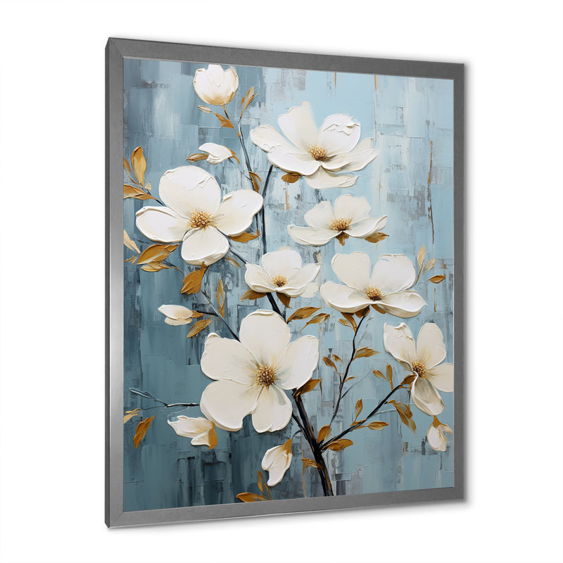 Paix bleue et blanche - impression, Cadre simple argenté, H 44 po x l 34 po x P 1,5 po