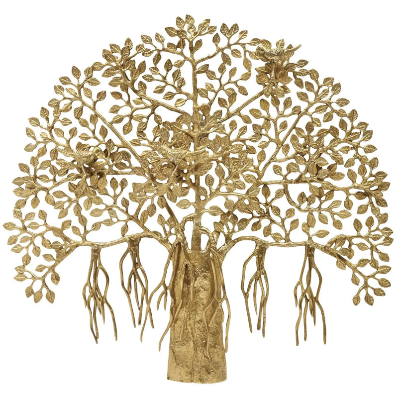 Handmade Brass Bodhi Tree Wall Hanging with Birds – Spiritual Aswatha/Peepal Tree Decor, Mythological Home Accent for Entryway, Living Room, or Meditation Space