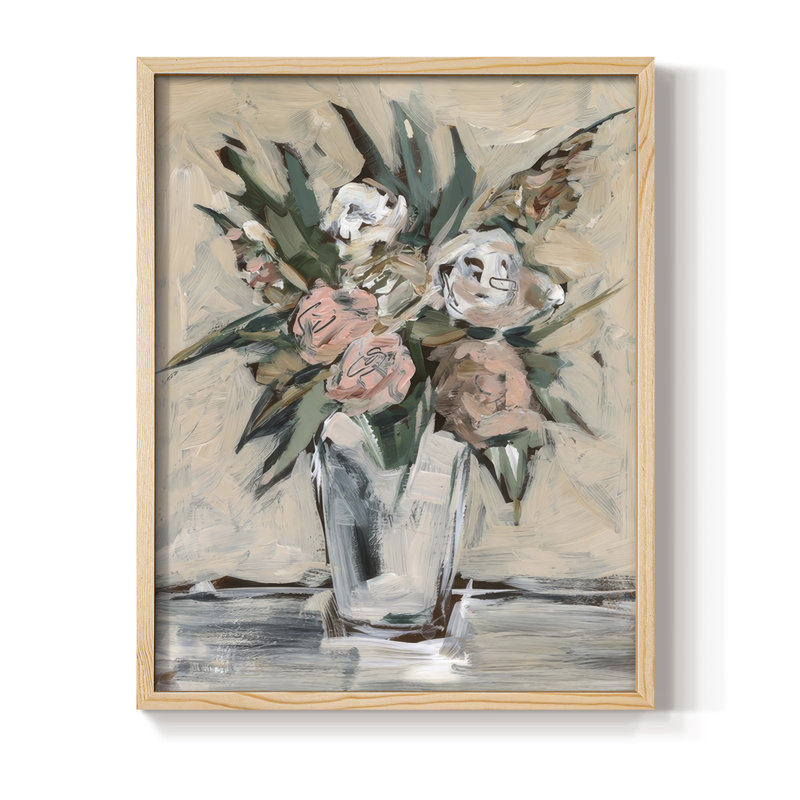 «Neutral & Peach Arrangement I», reproduction encadrée - bois massif, H 21 po x l 17 po, Naturel