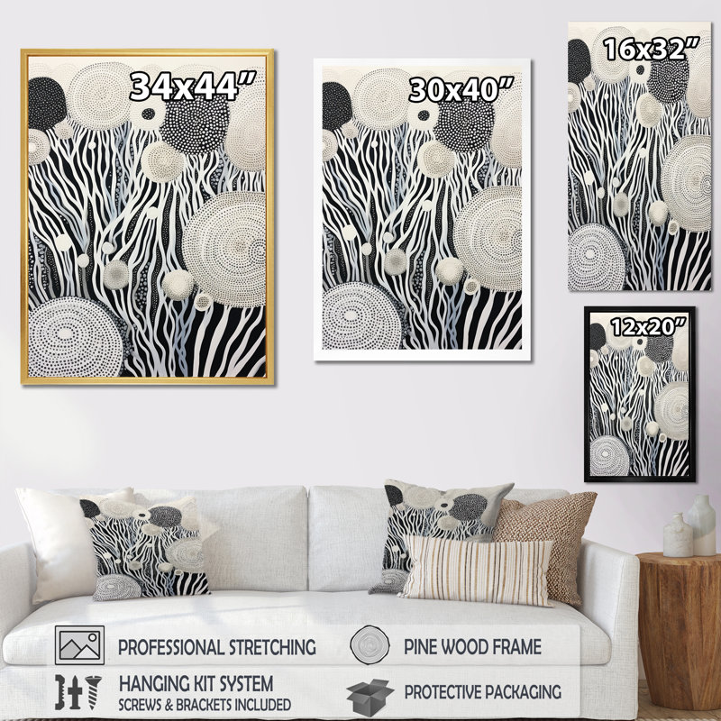 «Black and White Abstract Corals River III», reproduction sur toile, Toile tendue, 32" H x 16" W