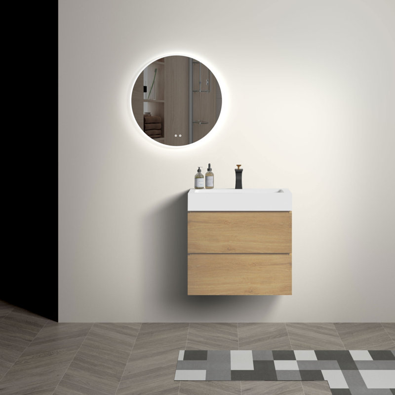 Meuble-lavabo mural 24 po avec lavabo, Chêne