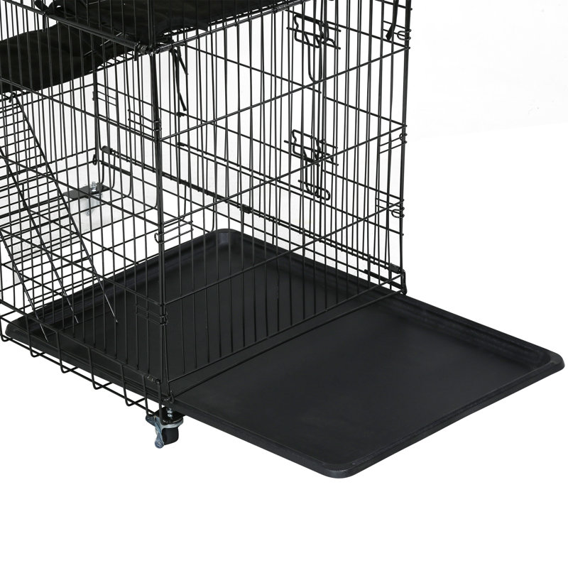 Cat Cage 4-Tier Metal Cat Cage Crate 48 Inches Cat Kennel Cat Playpen with Free Hammock 3 Cat Bed 2 Front Doors 3 Ramp Ladders Perching Shelves