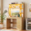4-Drawer Computer Desk with Bookshelves and Led Lighting, Home Office Desk with Charging Station-1800560540