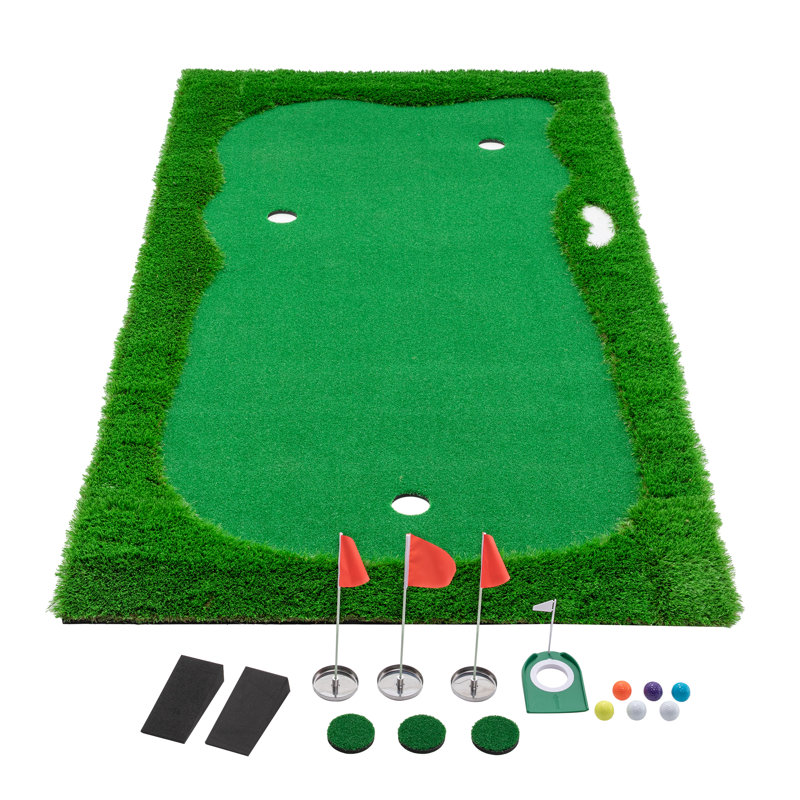 10x5 FT Golf Putting Green, Indoor Outdoor Golf Training Mat with High-Quality Turf, 3 Holes, 3 Flags & Cups, 12*5 FT