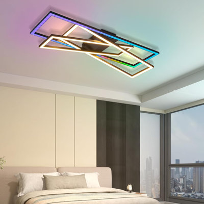 Ceiling lamp LED ceiling light living room - 36W black dimmable bedroom lamp RGB color change modern living room lamp with remote control hallway ceiling lights rectangular for kitchen office
