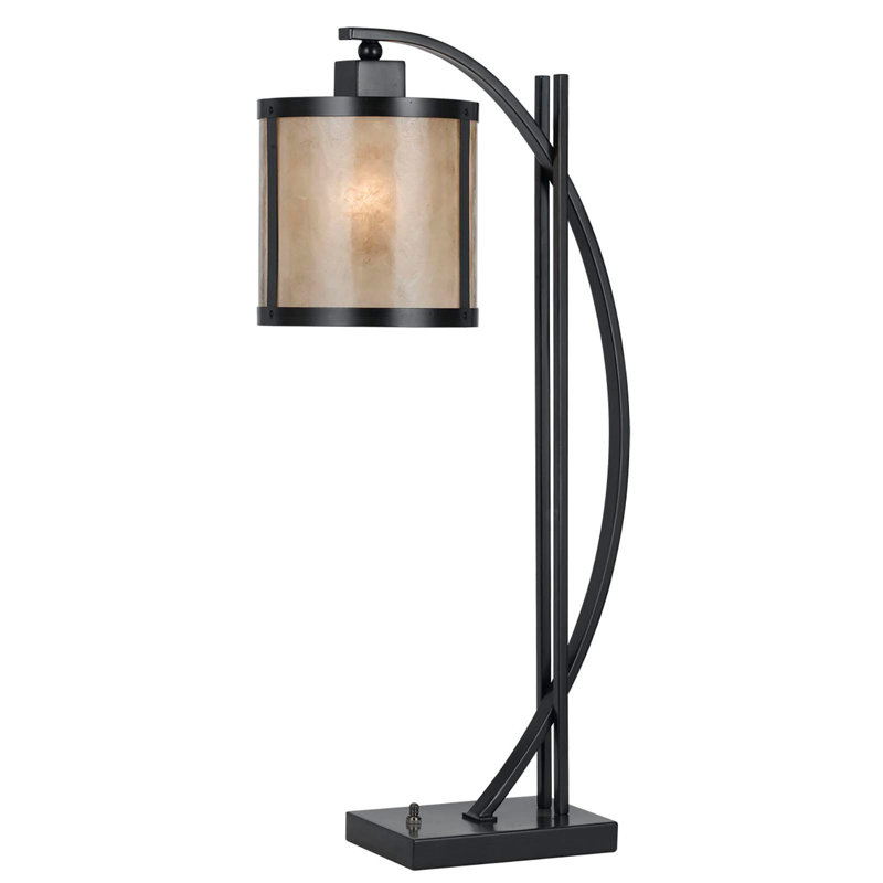 Lampe de table 60 watts avec corps en métal et abat-jour tambour en mica, noir