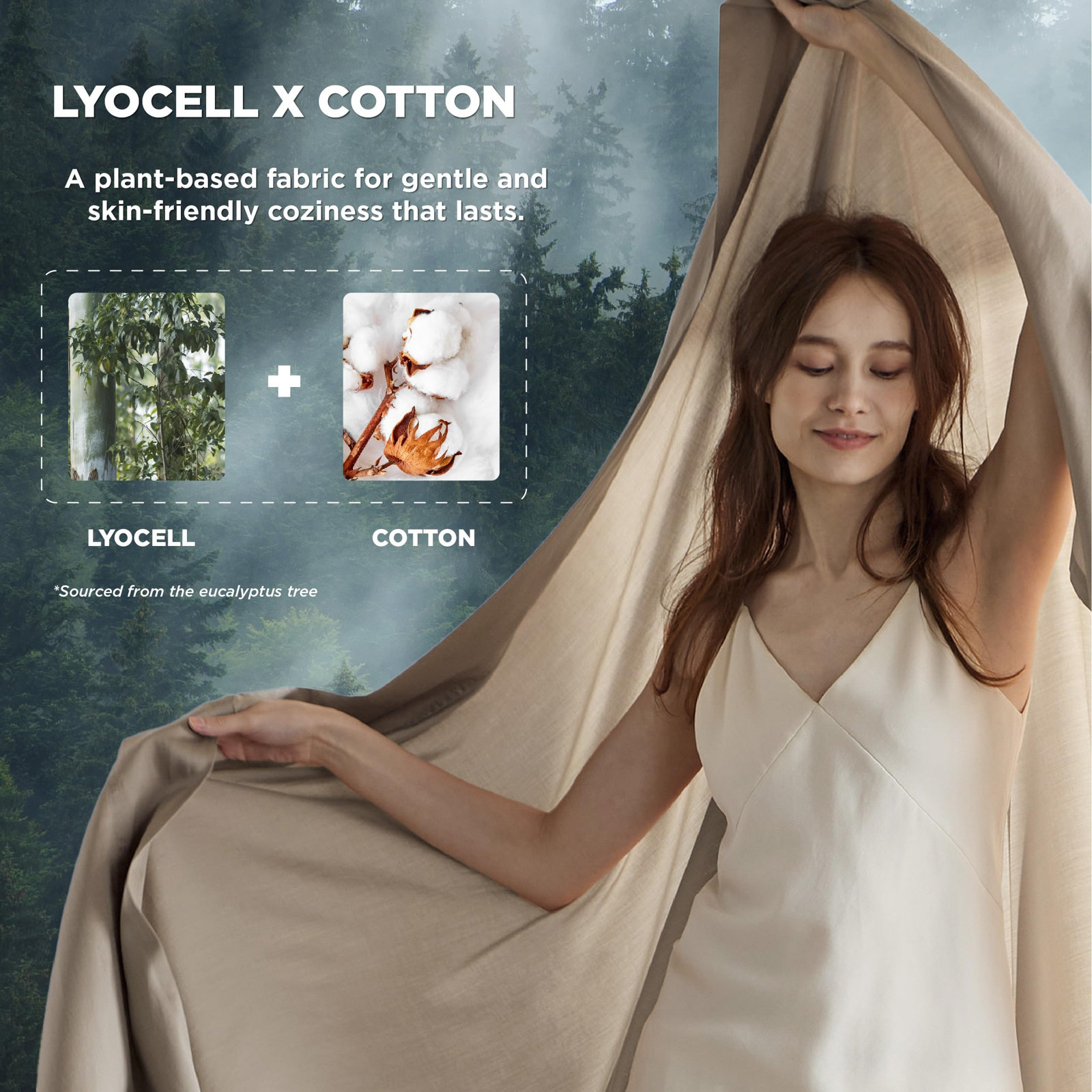 Cotton Blend Sheet Set, King Sheet Set with 1Fitted Sheet and 2Pillowcases, Simply Taupe