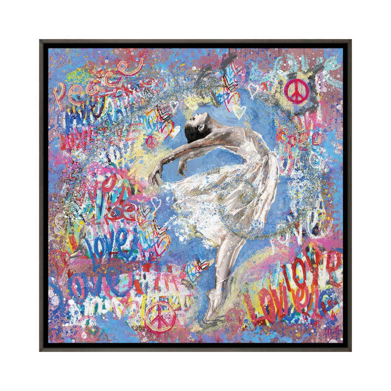 Graffiti Ballerina I - reproduction d'art murale encadrée, H 18 po x l 18 po, Reproduction encadrée sans passe-partout, Gris