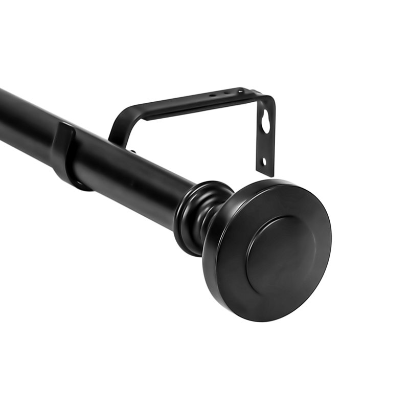 Black Adjustable Steel Single Curtain Rod Set