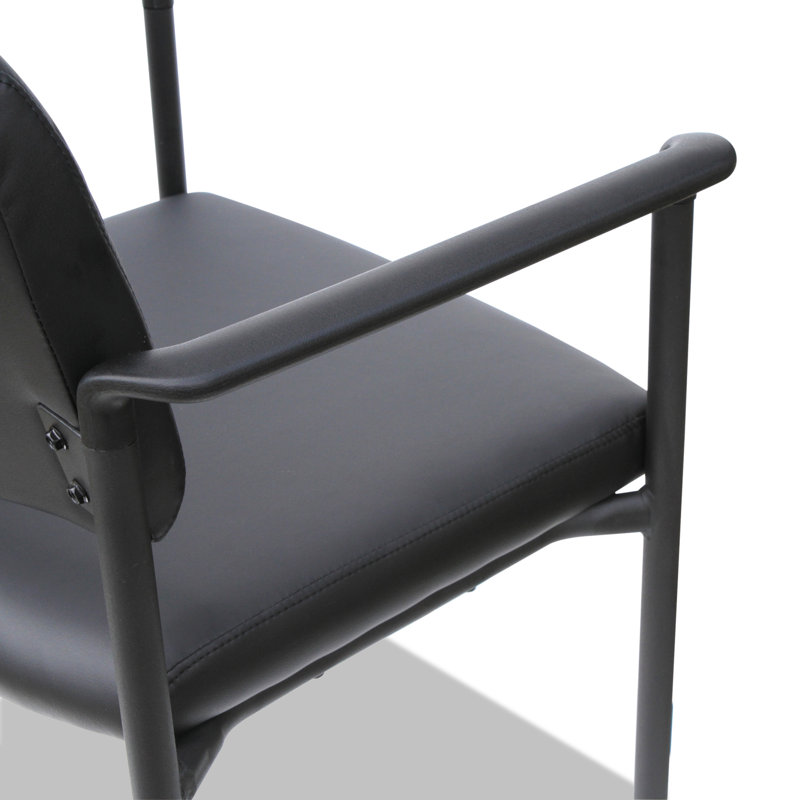 Black Faux Leather Stacking Reception Chairs with Metal Frame, Set of 2