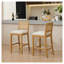 Ensemble de 2 tabourets de bar en bois massif à dossier en rotin avec coussin en lin beige, siège de style nautique à hauteur de comptoir-1414962315-1414962313