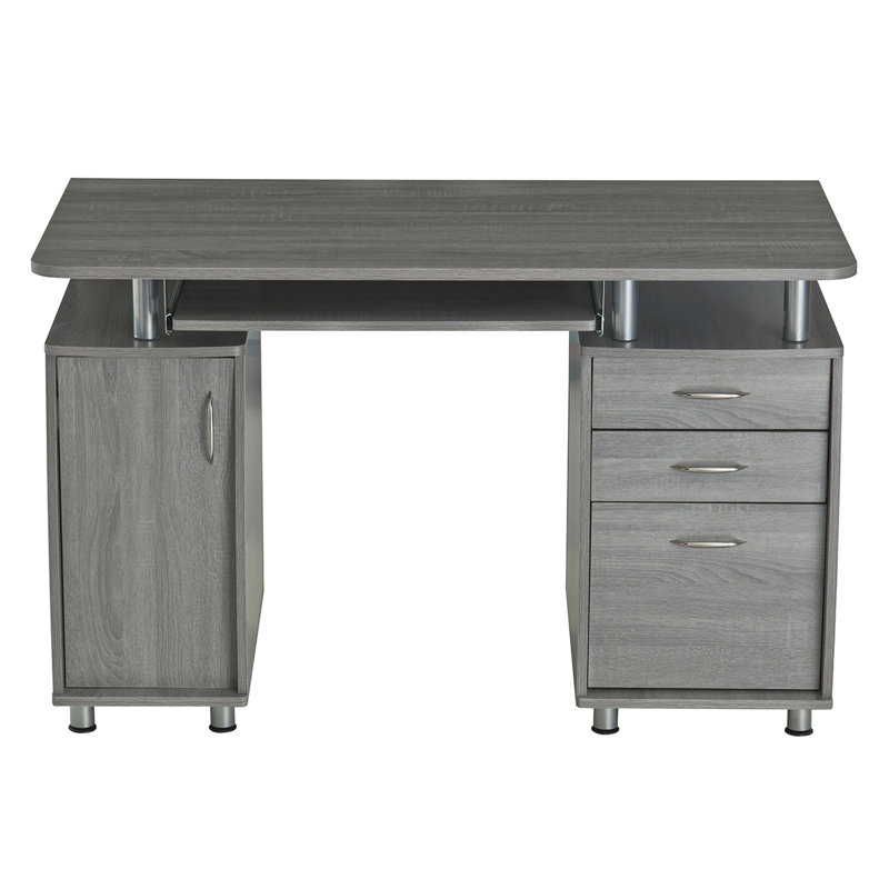 Bureau d'ordinateur complet avec rangement, Gris