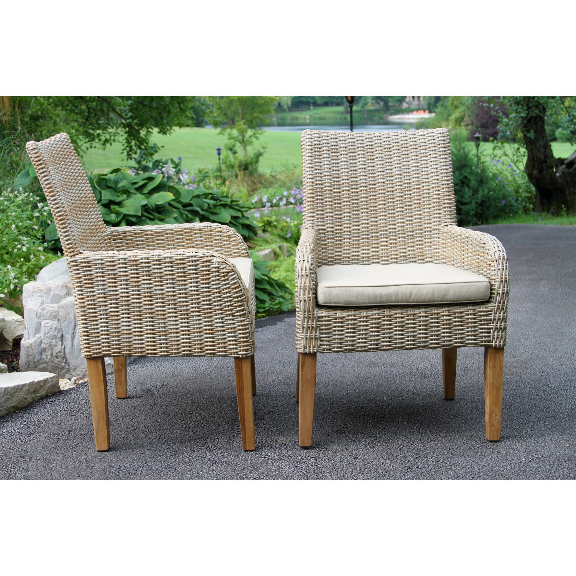 Akiva Wicker Premium All-Weather Wicker Outdoor Dining Armchair with Sunbrella® Cushion