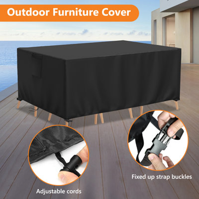 420D PU Waterproof Black Patio Furniture Cover/ Mesh Windows, Handles & Drawstring, 75"L x 48"W x 28"H