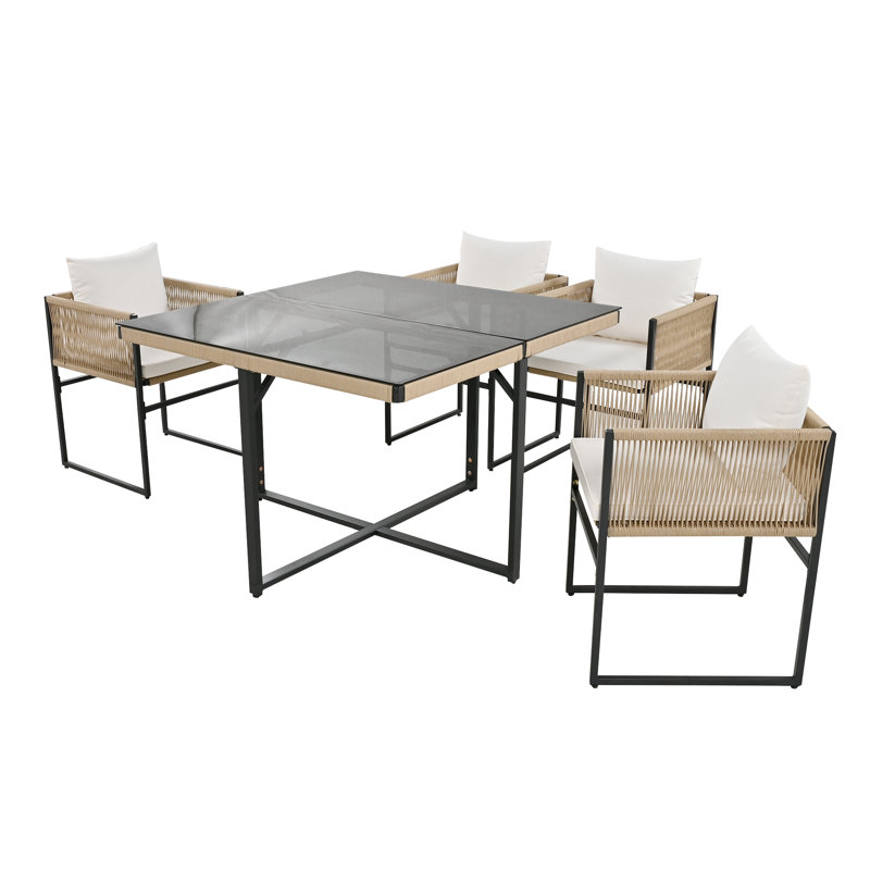 Garden Dining Set With 1 Dining Table And 4 Chairs Beige