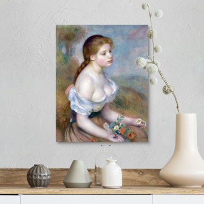 «A Young Girl with Daisies» par Pierre Auguste Renoir - reproduction d'art