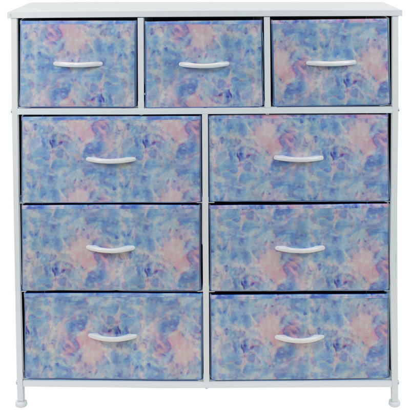 Commode 9 tiroirs - Bleu sarcelle, Bleu clair / blanc