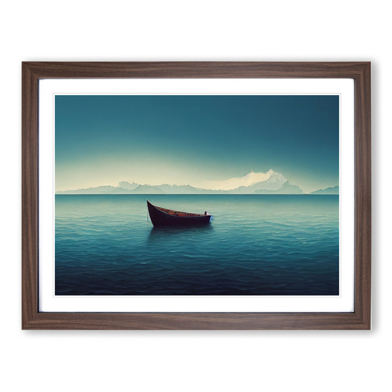 Lone Boat Vol.4 - Single Picture Frame Print, 46cm H x 64cm W, Brown