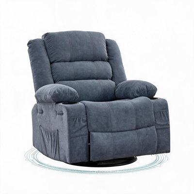 Fauteuil inclinable et pivotant à 360 degrés, très large, avec porte-gobelet 350 lb, bleu lin 39,4 po x 36,4 po x 41,3 po