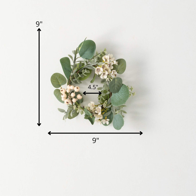 Fausse couronne en plastique d'eucalyptus, H 9 po x l 9 po x P 2 po