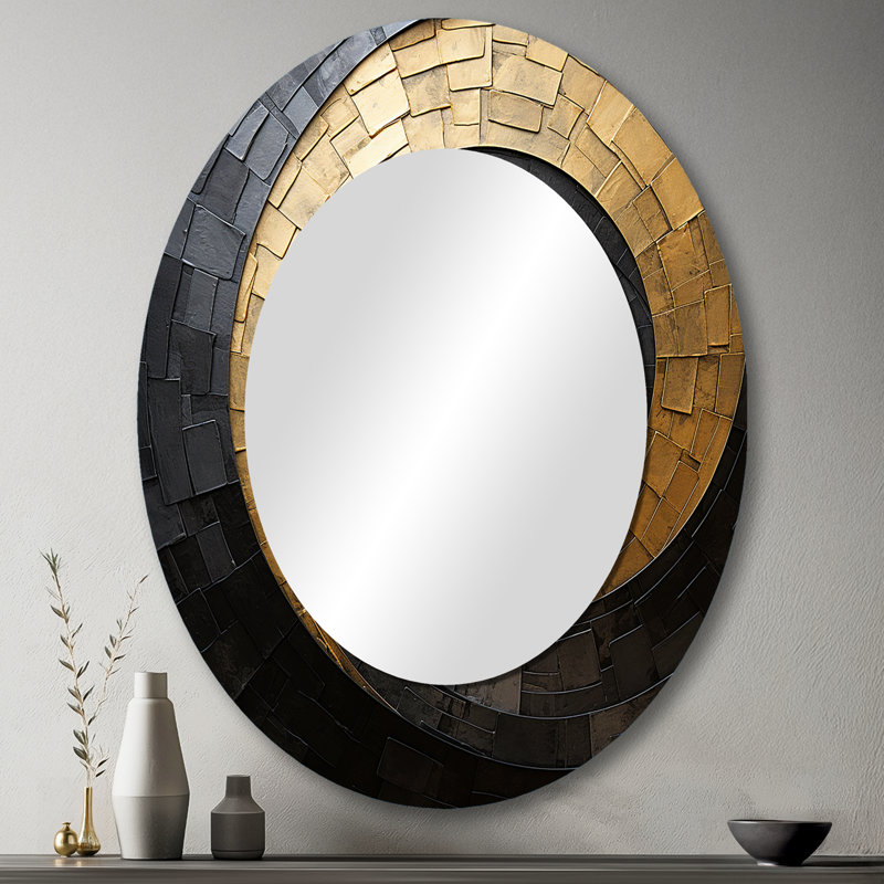 Décor de miroir mural ovale doré noir, 43 po x 33 po