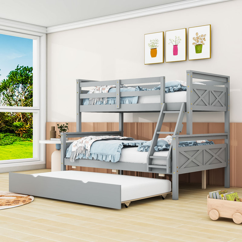 Grena Twin Over Full Solid Wood Standard Bunk Bed with Trundle by Harper Orchard, Grey