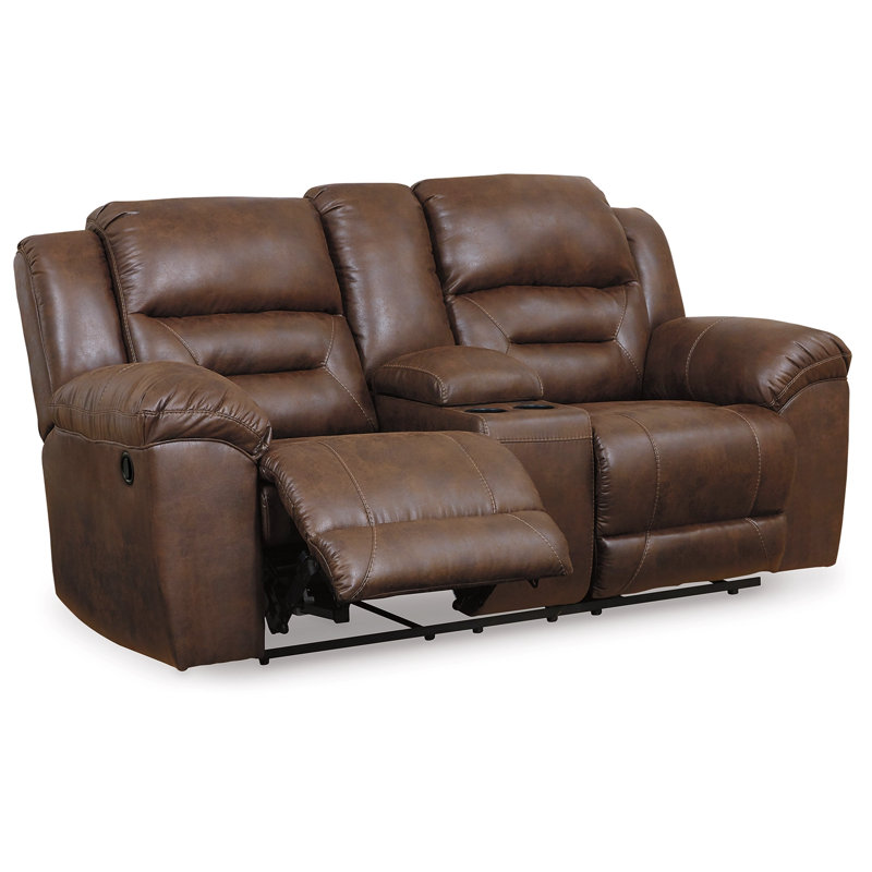 Kanhaya Reclining Loveseat with Console, Brown