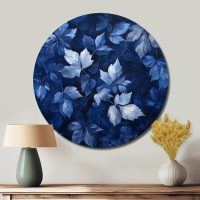 Feuilles de lune au clair de lune I - reproduction d'art traditionnelle en métal bleu, feuilles rondes, art mural en métal