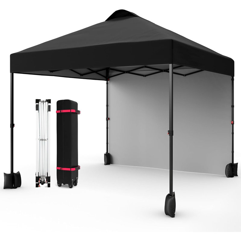 10' X 10‘ Pop Up Canopy With Sidewalls For Outdoor, Waterproof Portable Canopy With One Push Setup, Black
