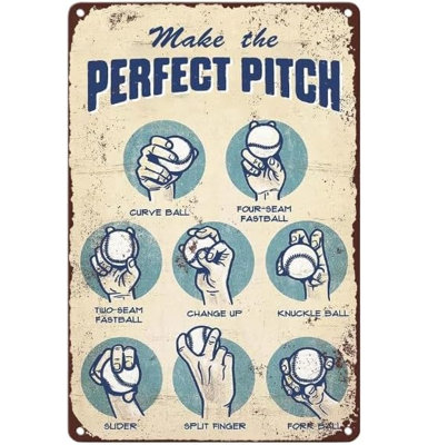 Vintage Baseball Metal Tin Sign 8x12 Inch – Baseball Decor for Room, Pitching Grips Poster, Gym Signs & Sports Wall Art for Bedroom, Garage & Man Cave