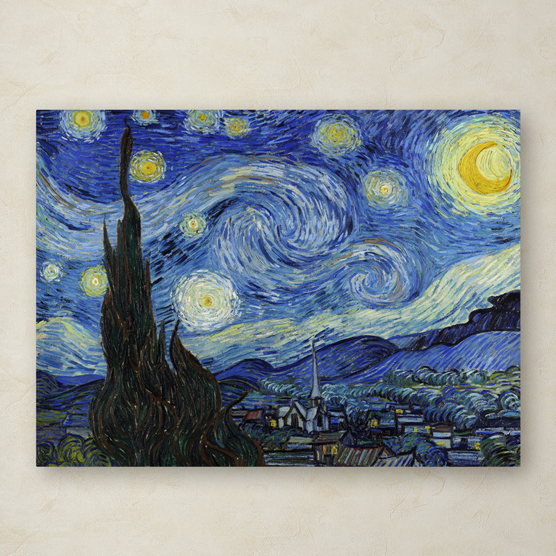 Wrapped Canvas Wall Art - Vincent Van Gogh 'Starry Night' Wall Art for Living Room, Bedroom, or Office Décor - 14x19, No Mat