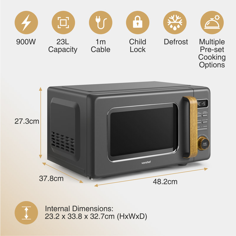 VonShef Fika 48.2cm 23m³ L Countertop Microwave with Sensor Cooking